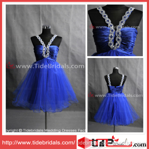 Sexy Jeweled Halter Wedding Party Gown Short/Mini Blue Tulle Cocktail Dress (AS3344)